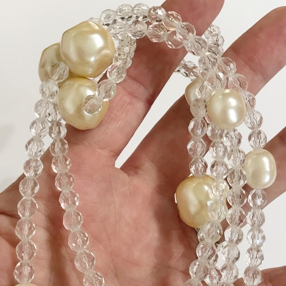 VTG Givenchy 43" Greek Key Large Faux Pearl Crystal Gold Tone Chunky Necklace - Picture 13 of 15